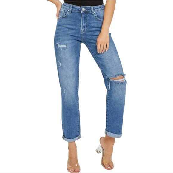 Banana Republic Light Wash Distressed Girlfriend Mid Rise Jeans Size 29 8 - Picture 1 of 8